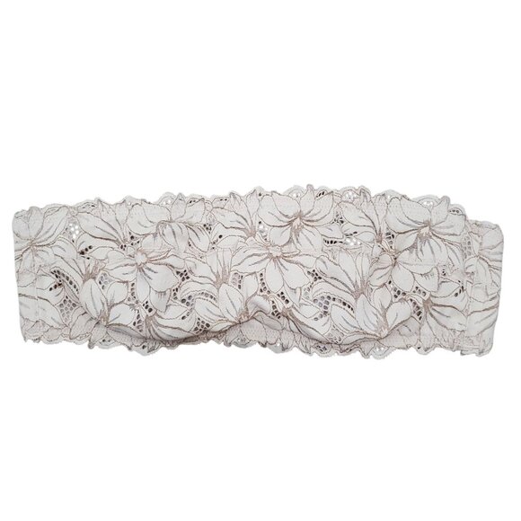 Aerie Strapless Beige Cream Eyelet Lace Underwire Bandeau Bra Size 38B - Picture 1 of 5